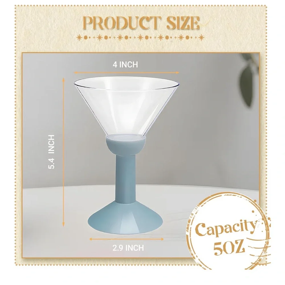 Disposable Light Blue Plastic Martini Glasses - Party Pack